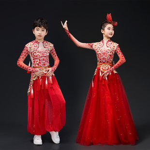 六一儿童舞龙舞狮打鼓演出服水鼓腰鼓服装男女童锣鼓秧歌服练功服