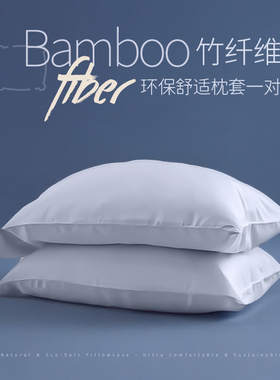 竹纤维枕套100%BAMBOO环保舒适柔软枕袋一对装高档枕头套丝滑清爽