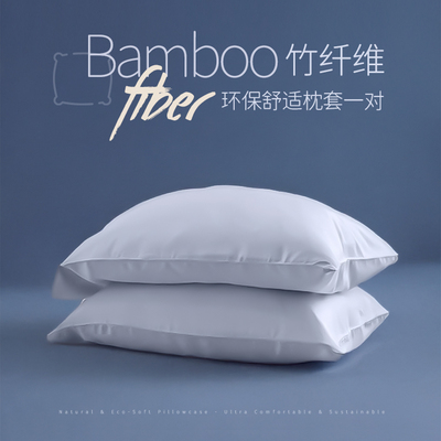 竹纤维枕套100%BAMBOO环保舒适柔软枕袋一对装高档枕头套丝滑清爽