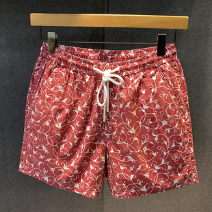 个性 男时尚 红色印花沙滩裤 运动休闲四分短裤 夏季 男潮牌薄款 短裤