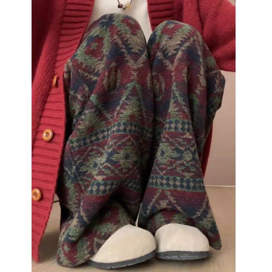 复古民族风阔腿裤男女新款设计感中腰垂感慵懒休闲宽松直筒裤子