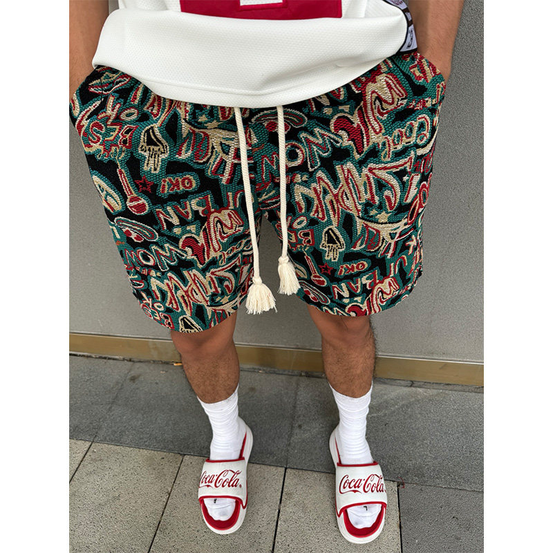 复古潮牌抽绳运动五分裤子男女街头宽松百搭沙滩休闲短裤痞帅中裤