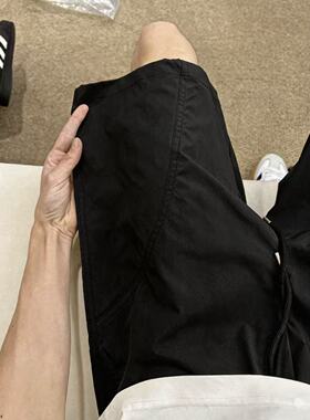 黑色健身速干短裤男夏季美式复古斜切休闲裤cleanfit五分运动裤