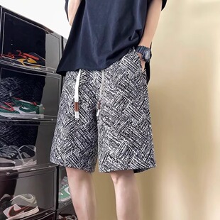 宽松沙滩休闲百搭运动五分裤 凉感创意印花短裤 男夏季 潮牌五分裤