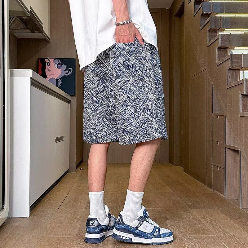 设计感小众休闲短裤男夏季潮牌ins沙滩裤宽松大码200斤五分花裤子