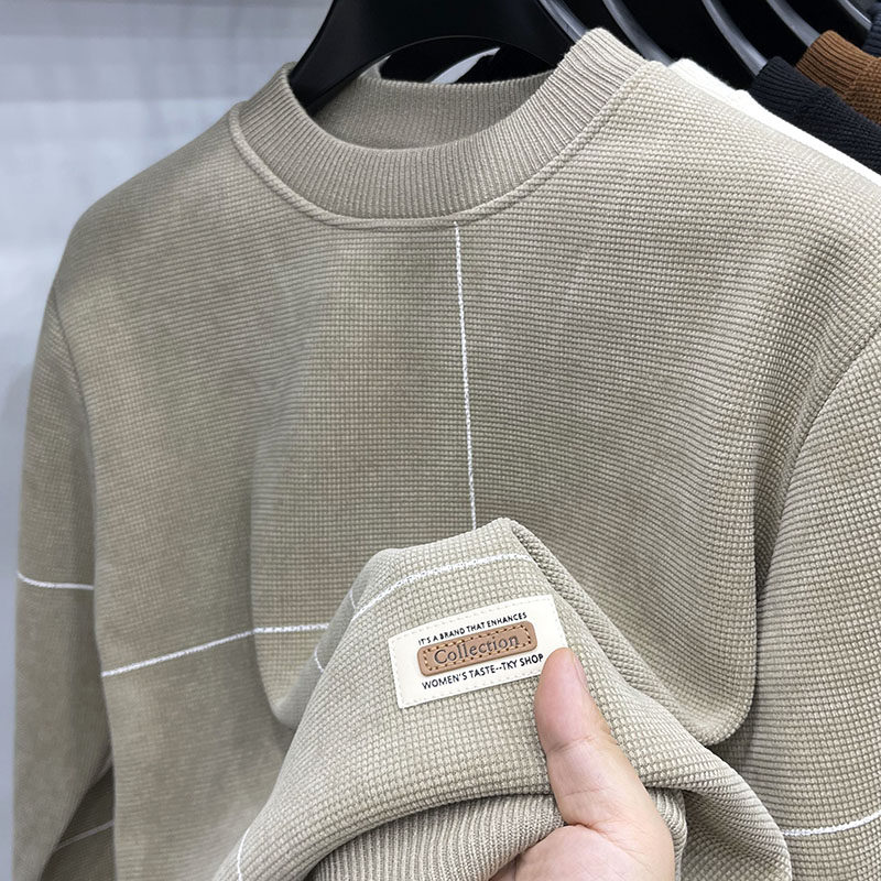 2025秋季新款卫衣男加厚保暖毛衣内搭上衣抓绒无帽休闲圆领打底衫