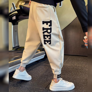 时尚 字母刺绣卫裤 宽松高街束脚裤 秋季 复古休闲裤 男士 运动美式 新款