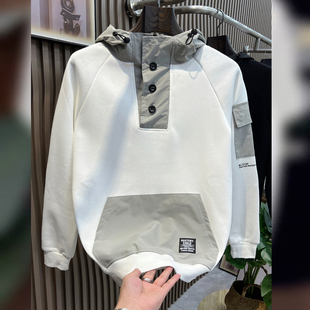 打底秋冬季长袖青年套头加绒网红潮ins连帽卫衣加厚短款修身男潮