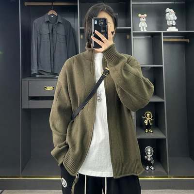 开衫毛衣外套男宽松美式复古帅气