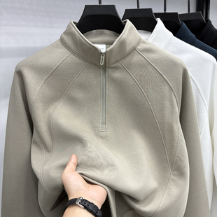 半拉链立领套头卫衣男宽松秋冬季2025新款美式重磅拼接男款上衣潮