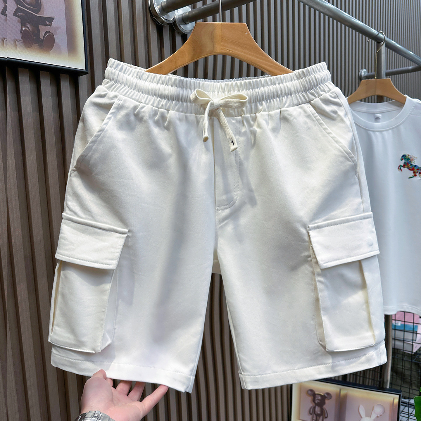 2026新款工装白色短裤男士夏季美式休闲宽松男生外穿夏天五分中裤