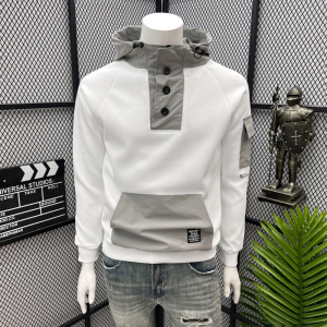 白色连帽卫衣男秋季新款百搭宽松青年休闲上衣服潮流运动拼接外套
