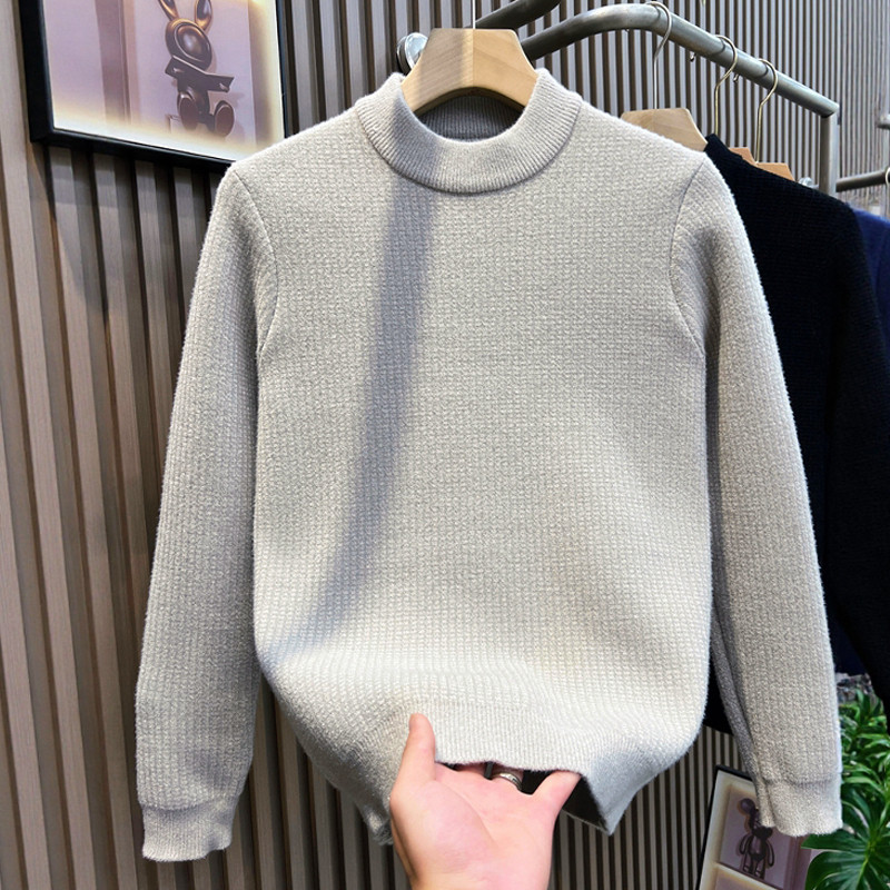 纯色高端华夫格半高领雪尼尔毛衣男秋冬季厚款针织打底衫休闲线衣