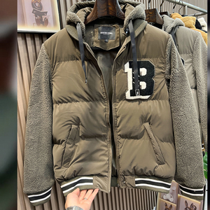 美式复古棉服男冬季新款加厚保暖休闲刺绣撞色拼接假两件棉衣外套