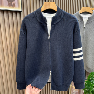 毛衣外套男立领潮流针织衫经典百搭轻熟风春秋宽松双拉链针织开衫