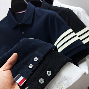 短袖 品牌条纹保罗polo衫 下摆开叉 衣服 纯棉半袖 男装 t恤男夏季