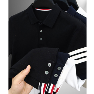 夏装新款TB色织三条杠短袖POLO衫男女装翻领纯棉休闲宽松半袖t恤