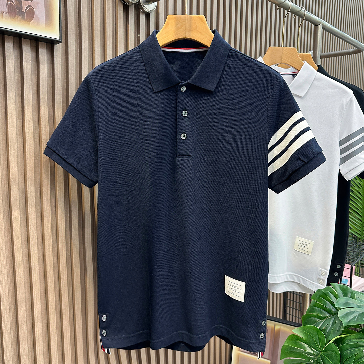 tb短袖t恤男士夏季翻领polo衫高级感针织条纹三条杠休闲纯棉上衣