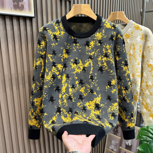 2025秋冬打底衫 精仿羊毛针织衫 毛衣圆领长袖 提花休闲修身 欧货男士