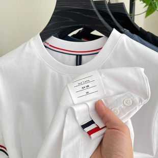 半袖 重磅双纱短袖 男士 圆领纯棉宽松潮时尚 体恤开衩全棉 t恤男夏季