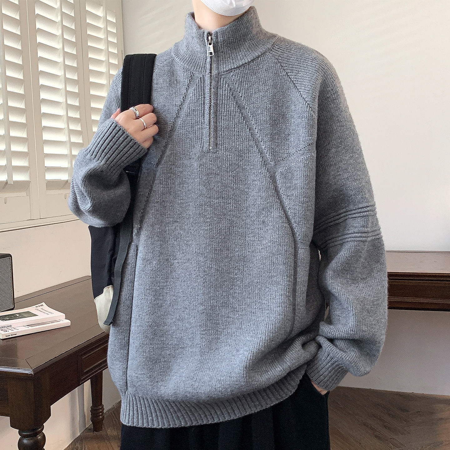 毛衣男针织毛衫潮牌帅气美式复古