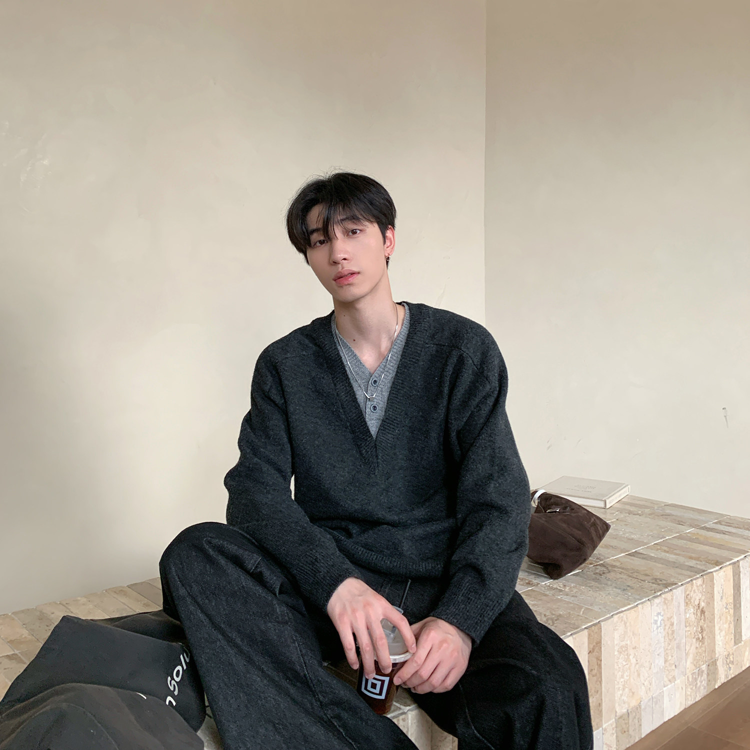 毛衣男针织毛衫潮牌帅气美式复古