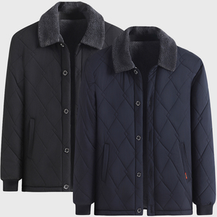 中老年冬季 翻领棉衣男加绒加厚保暖棉袄加肥加大爸爸棉服外套防寒