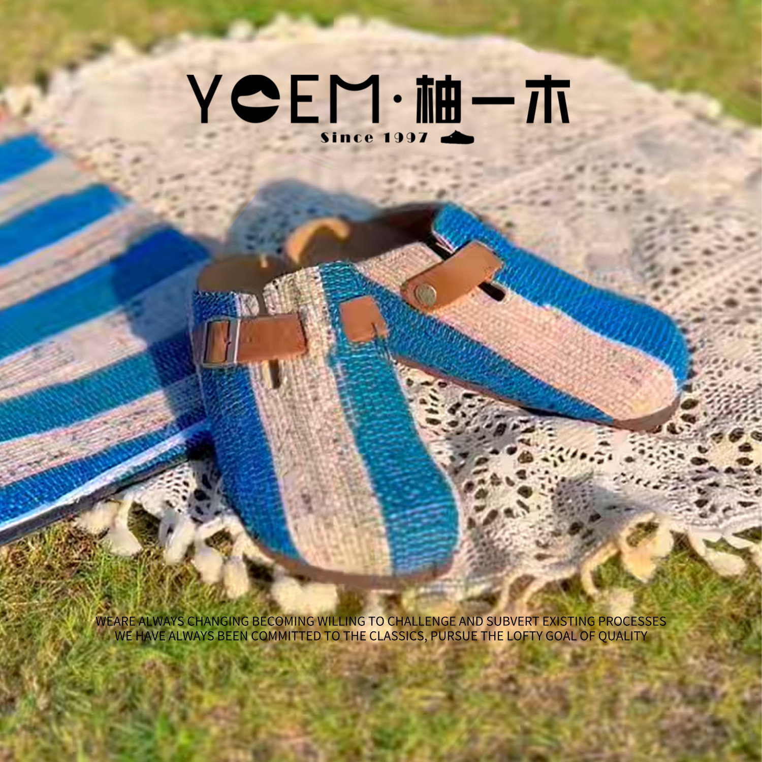 柚一木YOEM古布勃肯鞋软木底包头拖鞋手工古布复古民族风个性定制