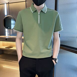 拉链领口T恤潮流休闲纯色翻领痞帅轻熟风 夏季 新款 男装 POLO短袖