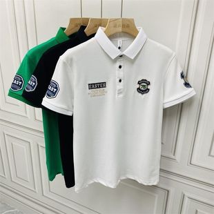 半袖 夏季 T恤百搭潮牌修身 2025男士 翻领刺绣POLO上衣 白色polo短袖