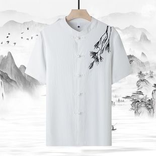 绣花盘扣冰丝夏装 中年夏季 时尚 薄款 中国风爸爸POLO衫