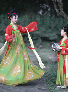 儿童汉服唐装女童唐宫夜宴汉服女孩中国风古装舞蹈古筝演出亲子装