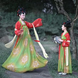 儿童汉服唐装女童唐宫夜宴汉服女孩中国风古装舞蹈古筝演出亲子装