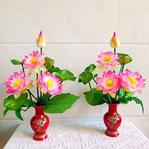 莲花供佛荷花绢花带瓶观音花束