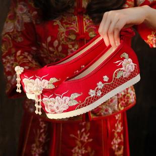 春秋季古装绣花鞋搭配旗袍汉元素内增高古风加绒汉服鞋子女马面裙