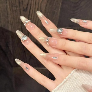 爆闪轻奢贵气美甲贴片裸金碎闪钻饰手工穿戴甲 金钻流光