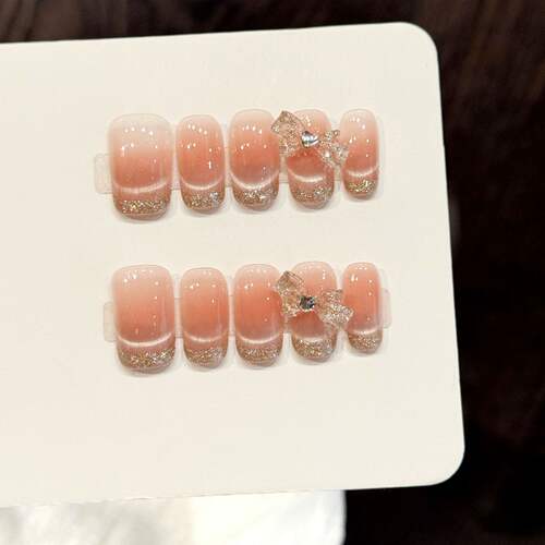 【粉钻金缘】粉金碎钻法式纯手工穿戴甲片温柔气质风美甲贴片