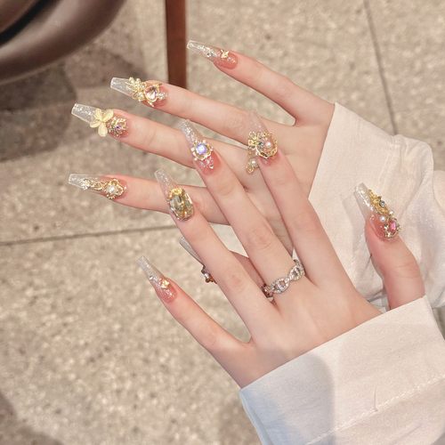 【百变小樱】纯手工金色奢华穿戴甲闪钻高级显白美甲气质招财