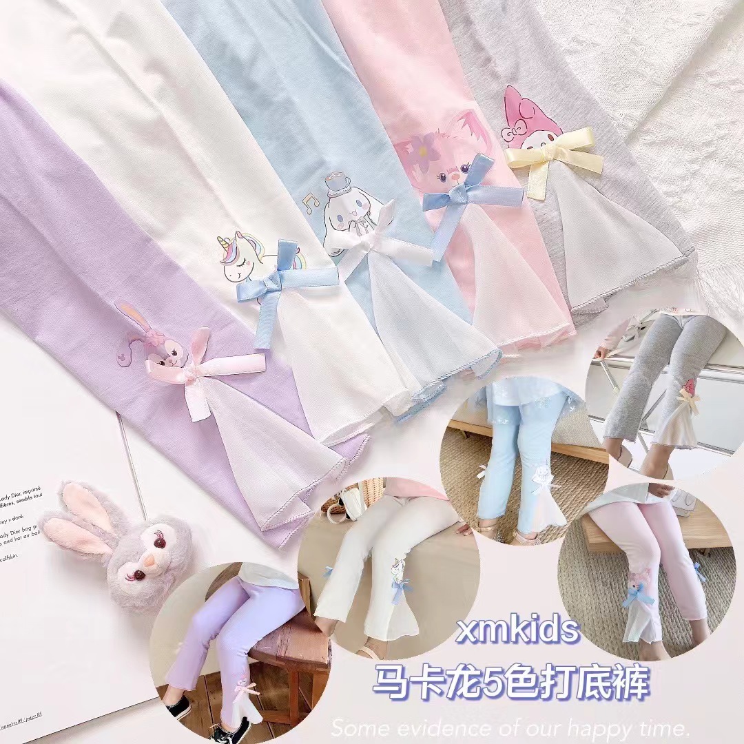 2024秋装洋气甜美卡通糖果色女童打底裤可爱纯棉女宝宝公主小脚裤