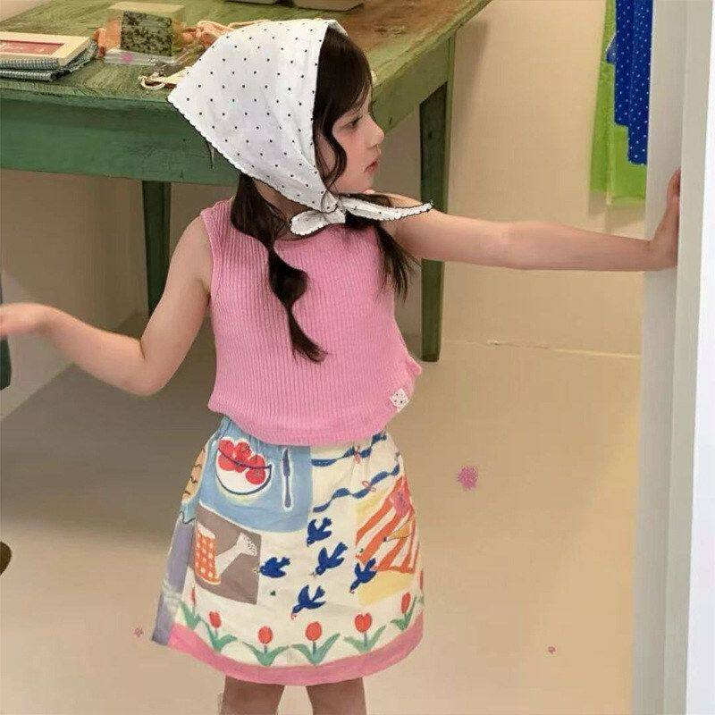 谢金毛女童夏季套装2026新款女宝圆领背心半裙吸湿速干运动两件套