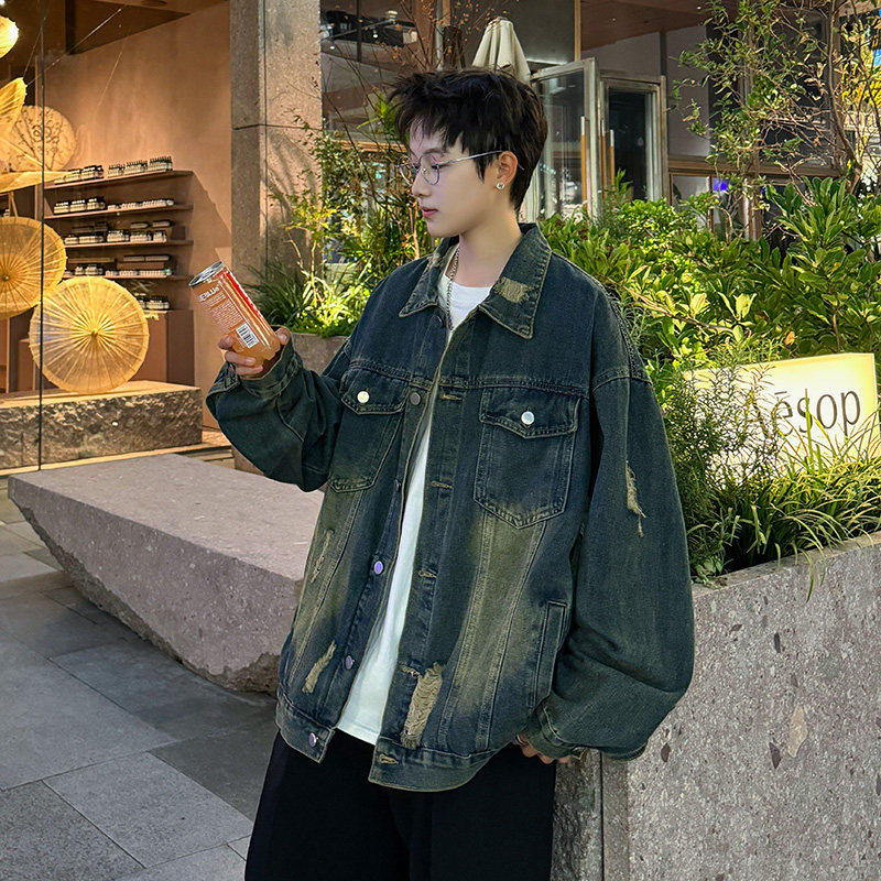 复古牛仔外套男春秋2026新款潮牌cleanfit宽松潮流休闲工装夹克男