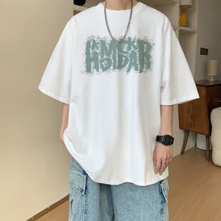 男士 情侣装 t恤夏季 印花重磅潮牌潮流青少年宽松半袖 2026新款 短袖
