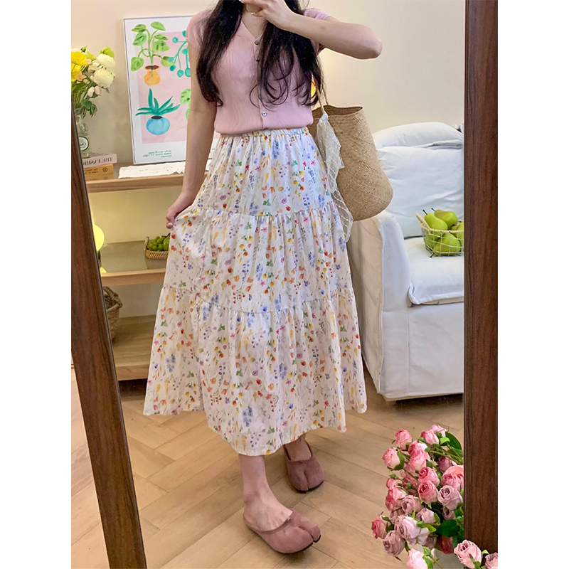法式小碎花半身裙女夏季新款胖mm高腰显瘦a字裙设计感小众长裙子
