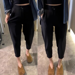 大码高腰西装萝卜裤女2024春夏新款梨形身材显瘦九分哈伦休闲裤子