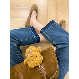 设计感蓝色直筒牛仔裤女秋冬新款大码胖妹妹高腰显瘦梨形身材裤子