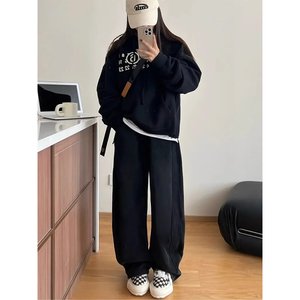 黑色弯刀休闲卫裤女秋冬大码胖妹妹mm宽松显瘦梨形身材拖地香蕉裤