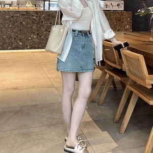 大码女装韩版牛仔短裙女夏季薄款胖妹妹高腰宽松防走光a字半身裙