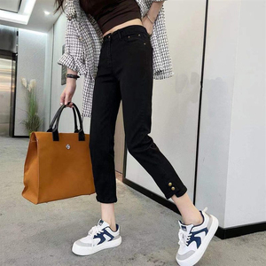 2023年秋季新款胯宽腿粗裤子女大码胖mm显瘦高腰梨型身材牛仔裤子