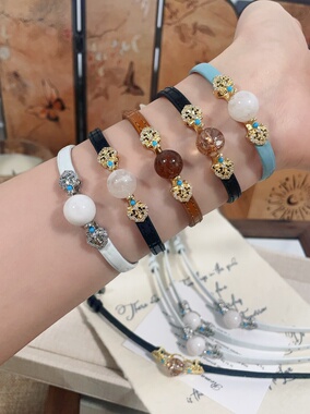 天然雪花幽灵蓝色皮革表带手串手链轻奢个性精致时尚气质百搭