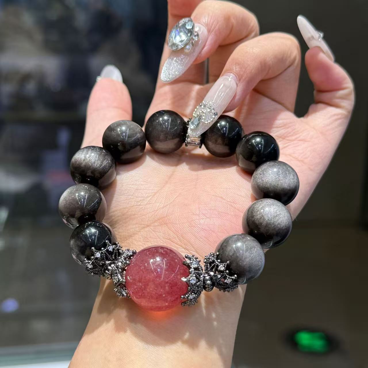 银曜石水晶大颗粒手链